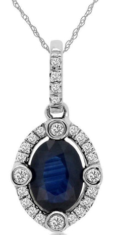 1.14CT DIAMOND & AAA SAPPHIRE 14KT WHITE GOLD OVAL & ROUND FUN FLOATING PENDANT