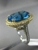 EXTRA LARGE 16.72CT DIAMOND & AAA OVAL BLUE TOPAZ 14KT 2 TONE GOLD 3D HALO RING