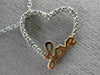 ESTATE .02CT DIAMOND 14KT WHITE & ROSE GOLD 3D OPEN HEART LOVE FLOATING PENDANT