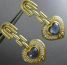 ESTATE EXTRA LARGE 10CT DIAMOND & AAA TANZANITE 18K YELLOW GOLD 3D LOVE EARRINGS