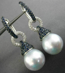 LARGE 1.57CT DIAMOND AAA SAPPHIRE & SOUTH SEA PEARL 18KT WHITE GOLD 3D EARRINGS