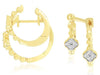 .18CT DIAMOND 14KT 2 TONE GOLD 3D FLOWER DOUBLE HOOP HUGGIE FUN HANGING EARRINGS