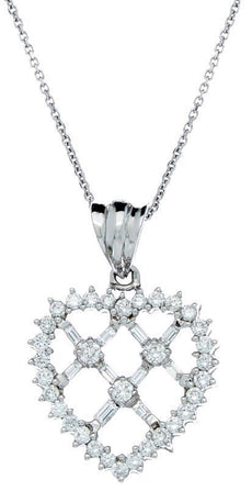 1.5CT DIAMOND 18KT WHITE GOLD 3D ROUND & BAGUETTE HEART LOVE FLOATING PENDANT