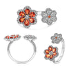 2.13CT DIAMOND & AAA ORANGE SAPPHIRE 14KT WHITE GOLD 3D DOUBLE FLOWER LOVE RING