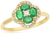 ESTATE .75CT DIAMOND & AAA EMERALD 14KT YELLOW GOLD 3D 4 LEAF CLOVER FLOWER RING