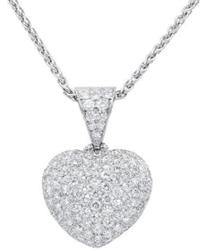 4.8CT DIAMOND 18KT WHITE GOLD 3D ROUND CLASSIC PUFF HEART LOVE FLOATING PENDANT