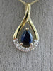 ESTATE .61CT DIAMOND & AAA SAPPHIRE 14K YELLOW GOLD 3D CLASSIC TEAR DROP PENDANT