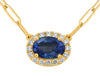 1.25CT DIAMOND & AAA SAPPHIRE 14KT YELLOW GOLD OVAL SOLITAIRE HALO LOVE NECKLACE