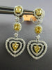 ESTATE LARGE 2.34CT WHITE & FANCY YELLOW DIAMOND 18KT 2 TONE GOLD HEART EARRINGS