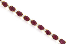 7.50CT DIAMOND & AAA RUBY 14KT 2 TONE GOLD OVAL & ROUND ETERNITY TENNIS BRACELET