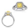 1.31CT WHITE FANCY YELLOW DIAMOND 14K 2 TONE GOLD CUSHION SQUARE ENGAGEMENT RING