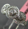 ESTATE .92CT DIAMOND 18KT WHITE GOLD 3 STONE PAST PRESENT FUTURE HALO BEZEL RING