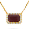 2.90CT DIAMOND & AAA RUBY 14KT YELLOW GOLD EMERALD CUT SOLITAIRE LOVE NECKLACE