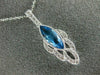 ESTATE 1.36CT DIAMOND & AAA BLUE TOPAZ 14KT WHITE GOLD 3D TEAR DROP LEAF PENDANT