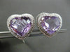 ESTATE LARGE 25.55CT DIAMOND & AMETHYST 14KT WHITE GOLD HEART CLIP ON EARRINGS