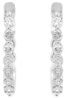 .26CT DIAMOND 18KT WHITE GOLD 3D ROUND SHARED PRONG HUGGIE HOOP HANGING EARRINGS