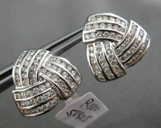 ESTATE LARGE 1.92CT DIAMOND 14K WHITE GOLD 3D MULTI ROW TRIANGULAR STUD EARRINGS
