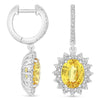 5.09CT DIAMOND & AAA YELLOW SAPPHIRE 18K WHITE GOLD OVAL & ROUND FLOWER EARRINGS
