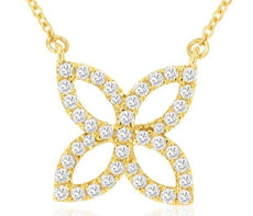 .23CT DIAMOND 14KT YELLOW GOLD DOUBLE INFINITY CRISS CROSS FLOWER LOVE NECKLACE