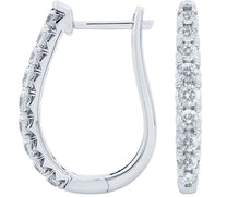 1.0CT DIAMOND 14K WHITE GOLD CLASSIC OVAL LEVERBACK HUGGIE HOOP HANGING EARRINGS