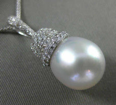 ESTATE LARGE & LONG .57CT DIAMOND 18KT WHITE GOLD SOUTH SEA PEARL PAVE PENDANT