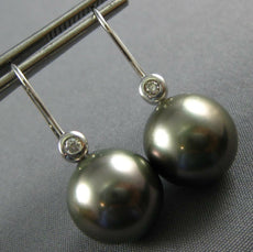 ESTATE .06CT DIAMOND & AAA TAHITIAN PEARL 18K WHITE GOLD ETOILE HANGING EARRINGS