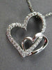 ESTATE .22CT DIAMOND 14KT WHITE GOLD DOUBLE HEART LOVE FLOATING PENDANT W/ CHAIN