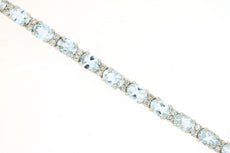 5.52CT DIAMOND & AAA AQUAMARINE 14K WHITE GOLD 3D OVAL ENTERNITY TENNIS BRACELET