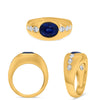 LARGE 3.0CT DIAMOND & AAA SAPPHIRE 14KT YELLOW GOLD OVAL & ROUND BEZEL MENS RING