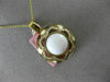 ESTATE LARGE .55CT DIAMOND & WHITE AGATE 14KT YELLOW GOLD FLOWER ENAMEL PENDANT