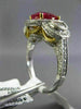 ESTATE LARGE EGL 3.76CT DIAMOND & RUBY 18K TWO TONE GOLD 3 STONE ENGAGEMENT RING