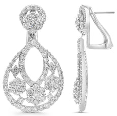 ESTATE LARGE 7.67CT DIAMOND 18K WHITE GOLD MULTI FLOWER CLIP ON HANGING EARRINGS