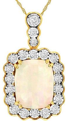 2.0CT DIAMOND & AAA OPAL 14KT YELLOW GOLD CUSHION & ROUND SQUARE FLOWER PENDANT