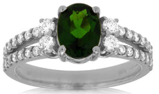 1.95CT DIAMOND & AAA RUSSALITE 14KT WHITE GOLD 3D OVAL & ROUND ENGAGEMENT RING