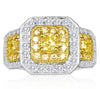 WIDE 2.47CT WHITE & FANCY YELLOW DIAMOND 18K 2 TONE GOLD CUSHION ENGAGEMENT RING