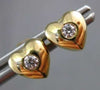 ESTATE .10CT DIAMOND 14KT YELLOW GOLD PUFF HEART SOLITAIRE STUD EARRINGS #20709