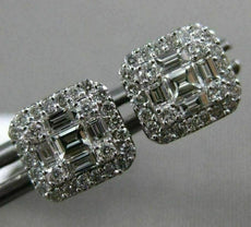 ESTATE .60CT ROUND & EMERALD DIAMOND 18K WHITE GOLD 3D SQUARE HALO STUD EARRINGS