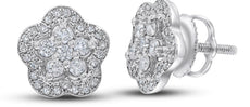 ESTATE .40CT DIAMOND 14KT WHITE GOLD 3D FLOWER HALO SCREWBACK STUD EARRINGS