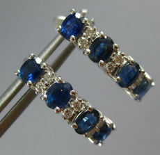 2.27CT DIAMOND AAA SAPPHIRE 14K WHITE GOLD OVAL & ROUND 4 STONE HANGING EARRINGS