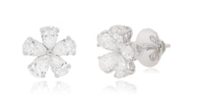 ESTATE 4.01CT DIAMOND 18KT WHITE GOLD 3D CLASSIC PEAR SHAPE FLOWER STUD EARRINGS