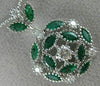 ESTATE LARGE 2.41CT DIAMOND & AAA EMERALD 18K WHITE GOLD CLASSIC FLOWER PENDANT