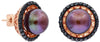 .10CT BLACK DIAMOND & TAHITIAN PEARL 14K ROSE GOLD FILIGREE FLORAL STUD EARRINGS