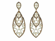 ESTATE 2.85CT WHITE & CHOCOLATE FANCY DIAMOND 14KT YELLOW GOLD HANGING EARRINGS