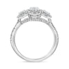 1.47CT DIAMOND PLATINUM OVAL & ROUND 3D 3 STONE CLASSIC HALO ENGAGEMENT RING