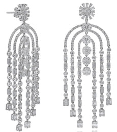 EXTRA LARGE 6.98CT DIAMOND 18K WHITE GOLD MULTI SHAPE FLORAL CHANDELIER EARRINGS