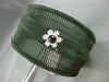 ESTATE .10CT DIAMOND ONYX 18KT WHITE GOLD FLOWER STAINLESS STEEL BANGLE BRACELET