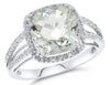 4.53CT DIAMOND & AAA GREEN AMETHYST 14KT WHITE GOLD CUSHION & ROUND SQUARE RING