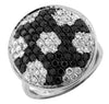 LARGE 1.60CT WHITE & BLACK DIAMOND 14K WHITE GOLD CLUSTER ROUND FLOWER STAR RING
