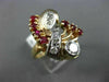 ANTIQUE LARGE 1.65CT OLD MINE DIAMOND & RUBY 14K ROSE & WHITE GOLD 3D RING #1967