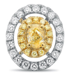 ESTATE 1.33CT WHITE & FANCY YELLOW DIAMOND 18KT TWO TONE GOLD OVAL STUD EARRINGS